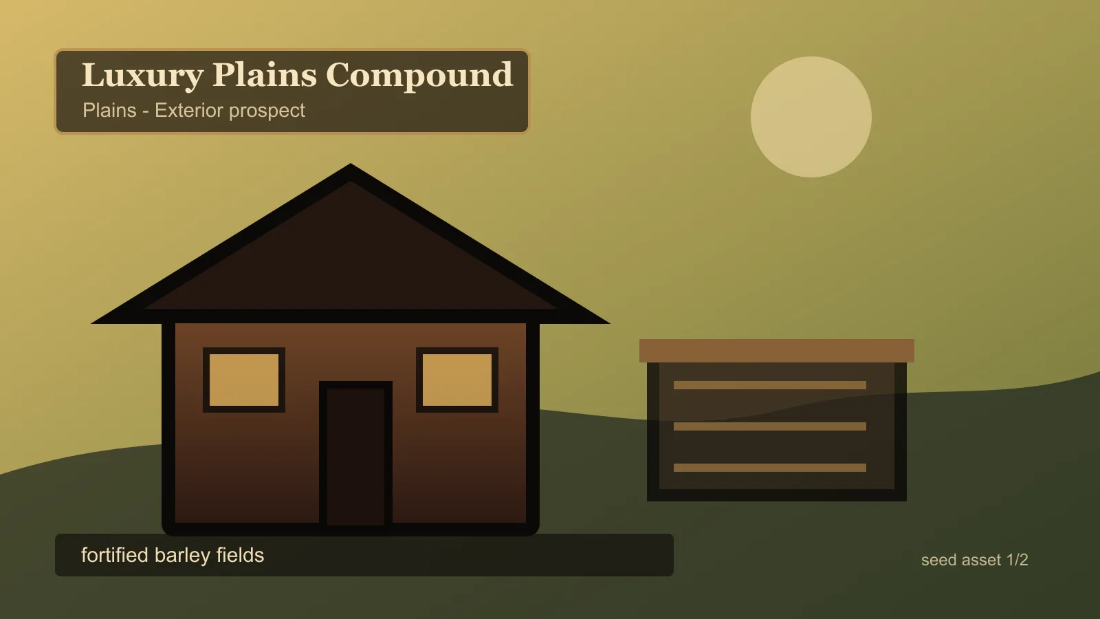Temporary development image for a fortified plains compound exterior.
